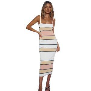 Revolve SNDYS Womens Florida Striped Bodycon Midi Dress Halter M Party Cocktail